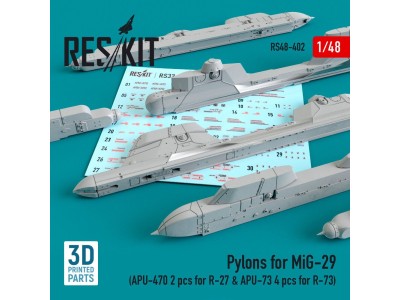 Pylons for MiG-29 (APU-470 2 pcs for R-27 & APU-73 4 pcs for R-73) (3D Printed) 