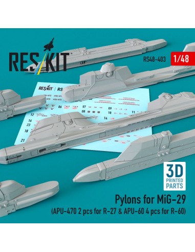 Pylons for MiG-29 (APU-470 2 pcs for R-27 & APU-60 4 pcs for R-60) (3D Printed) 