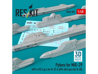 Pylons for MiG-29 (APU-470 2 pcs for R-27 & APU-60 4 pcs for R-60) (3D Printed) 