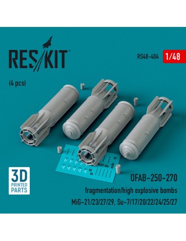 OFAB-250-270 fragmentation/high explosive bombs (4 pcs) (MiG-21/23/27/29, Su-7/17/20/22/24/25/27) (3D Printed) 