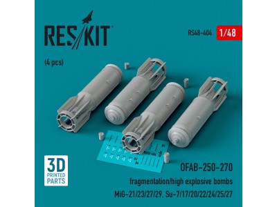 OFAB-250-270 fragmentation/high explosive bombs (4 pcs) (MiG-21/23/27/29, Su-7/17/20/22/24/25/27) (3D Printed) 