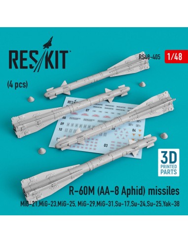 R-60? (AA-8 Aphid) missiles (4 pcs) (MiG-21,MiG-23,MiG-25, MiG-29,MiG-31,Su-17,Su-24,Su-25,Yak-38) (3D Printed) 