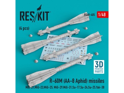 R-60? (AA-8 Aphid) missiles (4 pcs) (MiG-21,MiG-23,MiG-25, MiG-29,MiG-31,Su-17,Su-24,Su-25,Yak-38) (3D Printed) 