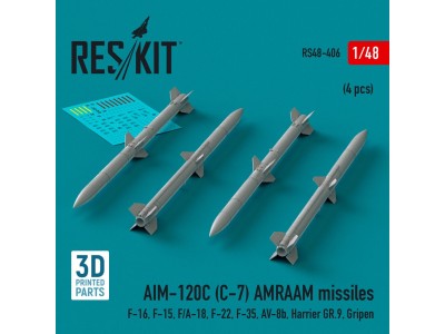 AIM-120C (C-7) AMRAAM missiles (4 pcs) (F-16, F-15, F/A-18, F-22, F-35, AV-8b, Harrier GR.9, Gripen) (3D Printed) 