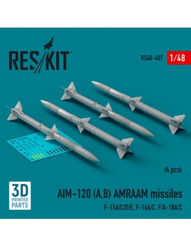 AIM-120 (A,B) AMRAAM missiles (4 pcs) (F-15A/C/D/E, F-16A/C, F/A-18A/C) (3d Printed) 