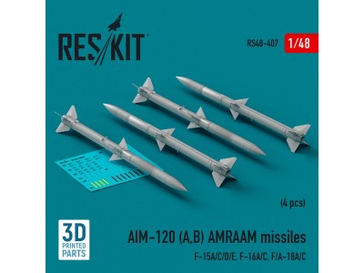AIM-120 (A,B) AMRAAM missiles (4 pcs) (F-15A/C/D/E, F-16A/C, F/A-18A/C) (3d Printed) 