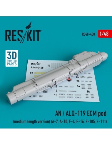 AN / ALQ-119 ECM pod (medium length version) (A-7, A-10, F-4, F-16, F-105, F-111) (3D Printed) 