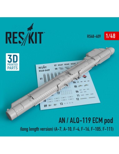 AN / ALQ-119 ECM pod (long length version) (A-7, A-10, F-4, F-16, F-105, F-111) (3D Printed) 