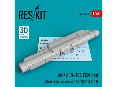 AN / ALQ-184 ECM pod (short length version) (A-10,F-4G,F-16,C-130) (3D Printed) 