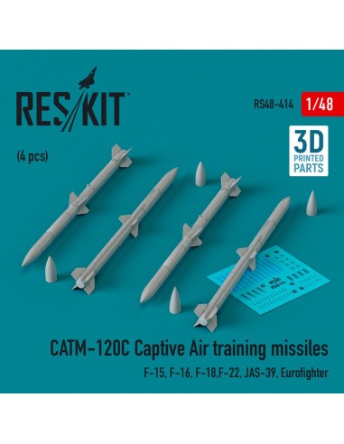 CATM-120C Captive air training missiles (4 pcs) (F-15, F-16, F-18,F-22, JAS-39, Eurofighter) (3D Printed) 