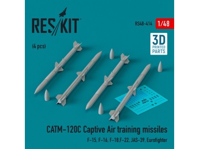 CATM-120C Captive air training missiles (4 pcs) (F-15, F-16, F-18,F-22, JAS-39, Eurofighter) (3D Printed) 