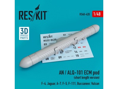 AN / ALQ-101 ECM pod (short length version) (F-4, Jaguar, A-7, F-5, F-111, Buccaneer, Vulcan) (3D Printed) 