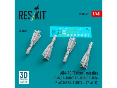 AIM-4D Falcon missiles (4 pcs) (F-89J, F-101B/F, CF-101B/F, F-102A, F-4(C,D,E,EJ), J-35F/J, J-37, AJ-37) (3D Printed) 