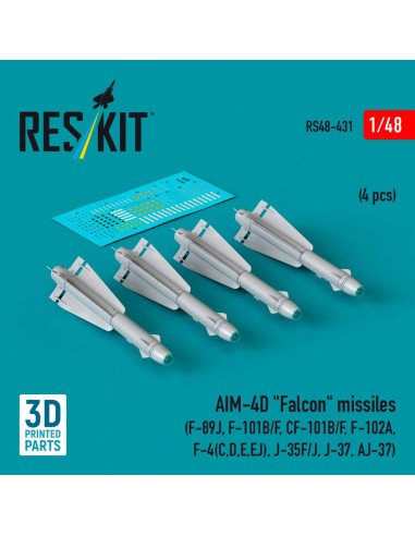 AIM-4D Falcon missiles (4 pcs) (F-89J, F-101B/F, CF-101B/F, F-102A, F-4(C,D,E,EJ), J-35F/J, J-37, AJ-37) (3D Printed) 