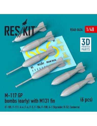M-117 GP bombs (early) with M131 fin (6 pcs) (F-105, F-111, A-4 ,F-4, F-5, F-104, F-100, A-1 Skyraider, B-52, Canberra) (3D Prin