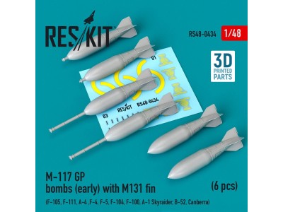 M-117 GP bombs (early) with M131 fin (6 pcs) (F-105, F-111, A-4 ,F-4, F-5, F-104, F-100, A-1 Skyraider, B-52, Canberra) (3D Prin
