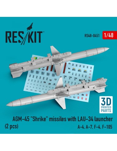 AGM-45 Shrike missiles with LAU-34 launcher (2 pcs) (A-4, A-7, F-4, F-105) (3D Printed) 
