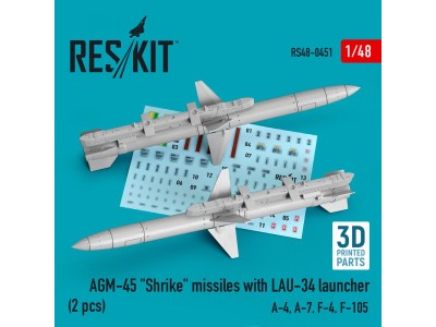 AGM-45 Shrike missiles with LAU-34 launcher (2 pcs) (A-4, A-7, F-4, F-105) (3D Printed) 