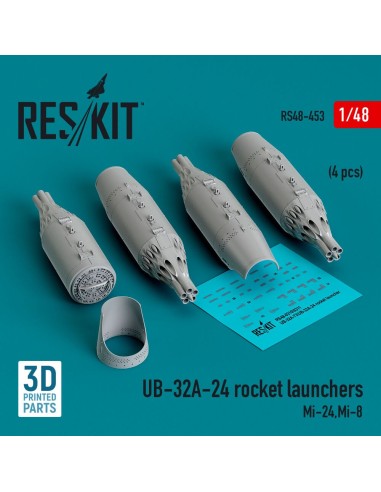 UB-32A-24 rocket launchers (4 pcs) (Mi-24,Mi-8) (3D Printed) 