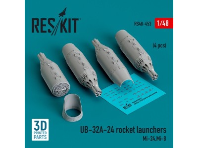 UB-32A-24 rocket launchers (4 pcs) (Mi-24,Mi-8) (3D Printed) 
