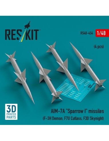 AIM-7A Sparrow I missiles (4 pcs) (F-3H Demon, F7U Cutlass, F3D Skynight) (3D Printed) 