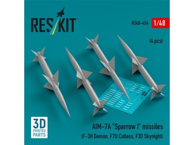 AIM-7A Sparrow I missiles (4 pcs) (F-3H Demon, F7U Cutlass, F3D Skynight) (3D Printed) 