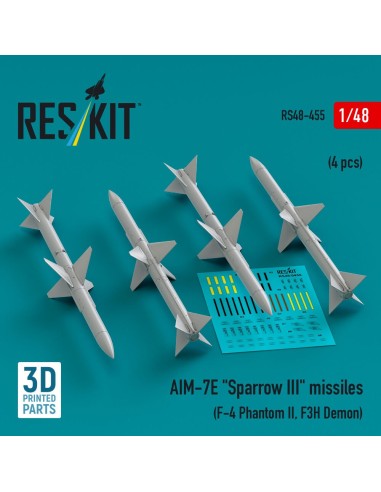 AIM-7E Sparrow III missiles (4 pcs) (F-4 Phantom II, F3H Demon) (3D Printed) 