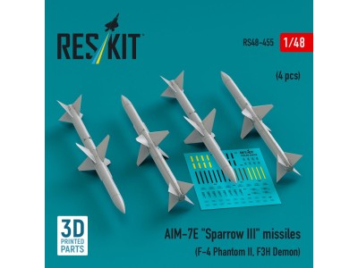 AIM-7E Sparrow III missiles (4 pcs) (F-4 Phantom II, F3H Demon) (3D Printed) 