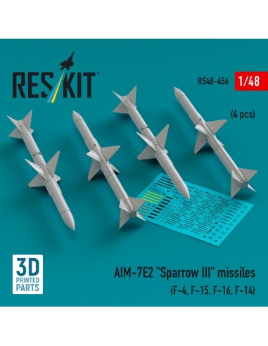 AIM-7E2 Sparrow III missiles (4 pcs) (F-4, F-15, F-16, F-14) (3D Printed) 