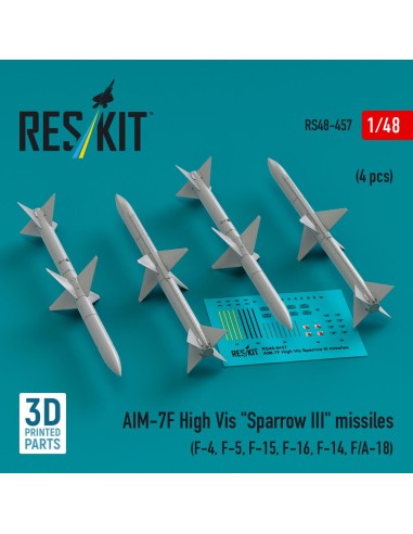 AIM-7F High Vis Sparrow III missiles (4 pcs) (F-4, F-5, F-15, F-16, F-14, F/A-18) (3D Printed) 