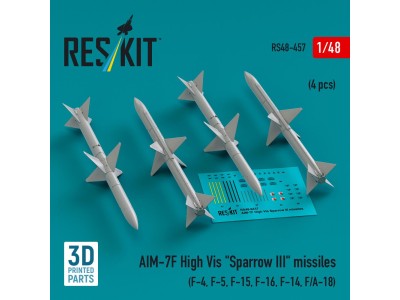 AIM-7F High Vis Sparrow III missiles (4 pcs) (F-4, F-5, F-15, F-16, F-14, F/A-18) (3D Printed) 