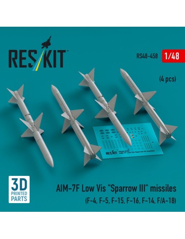 AIM-7F Low Vis Sparrow III missiles (4 pcs) (F-4, F-5, F-15, F-16, F-14, F/A-18) (3D Printed) 