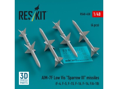 AIM-7F Low Vis Sparrow III missiles (4 pcs) (F-4, F-5, F-15, F-16, F-14, F/A-18) (3D Printed) 