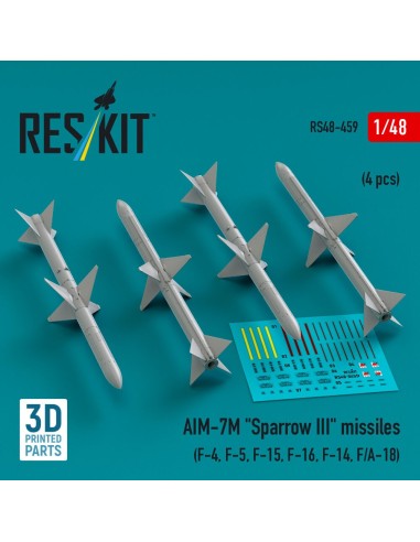AIM-7M Sparrow III missiles (4 pcs) (F-4, F-5, F-15, F-16, F-14, F/A-18) (3D Printed) 