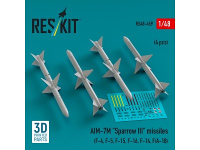 AIM-7M Sparrow III missiles (4 pcs) (F-4, F-5, F-15, F-16, F-14, F/A-18) (3D Printed) 