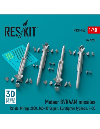 Meteor BVRAAM missiles (4 pcs) (Rafale, Mirage 2000, JAS-39 Gripen, Eurofighter Typhoon, F-35) (3D Printed) 