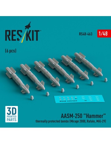 AASM-250 Hammer thermally protected bombs (6 pcs) (Mirage 2000, Rafale, MiG-29) (3D Printed) 