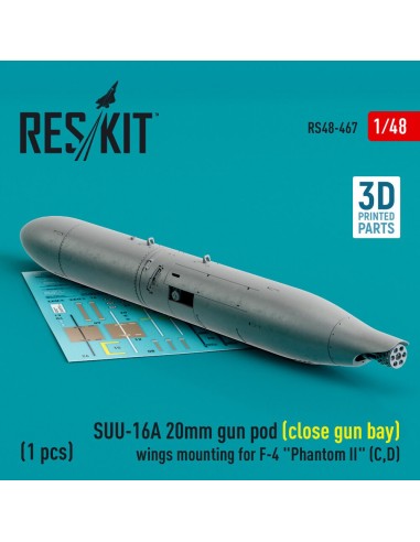 SUU-16A 20mm gun pod (close gun bay) wings mounting for F-4 Phantom II (C,D) (1 pcs) (3D Printed) 