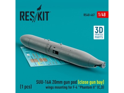 SUU-16A 20mm gun pod (close gun bay) wings mounting for F-4 Phantom II (C,D) (1 pcs) (3D Printed) 