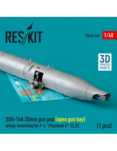 SUU-16A 20mm gun pod (open gun bay) wings mounting for F-4 Phantom II (C,D) (1 pcs) (3D Printed) 