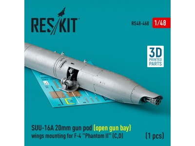 SUU-16A 20mm gun pod (open gun bay) wings mounting for F-4 Phantom II (C,D) (1 pcs) (3D Printed) 
