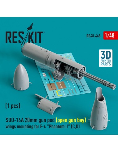 SUU-16A 20mm gun pod (open gun bay) wings mounting for F-4 Phantom II (C,D) (1 pcs) (3D Printed) 