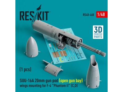 SUU-16A 20mm gun pod (open gun bay) wings mounting for F-4 Phantom II (C,D) (1 pcs) (3D Printed) 