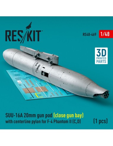 SUU-16A 20mm gun pod (close gun bay) with centerline pylon for F-4 Phantom II (C,D) (1 pcs) (3D Printed) 