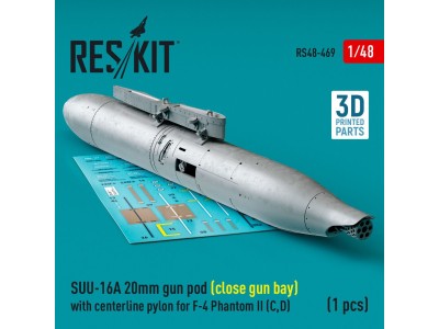 SUU-16A 20mm gun pod (close gun bay) with centerline pylon for F-4 Phantom II (C,D) (1 pcs) (3D Printed) 