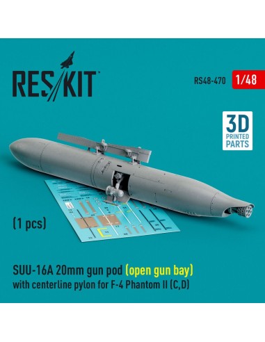 SUU-16A 20mm gun pod (open gun bay) with centerline pylon for F-4 Phantom II (C,D) (1 pcs) (3D Printed) 