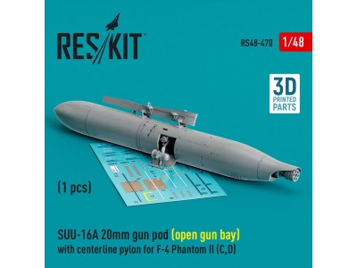 SUU-16A 20mm gun pod (open gun bay) with centerline pylon for F-4 Phantom II (C,D) (1 pcs) (3D Printed) 