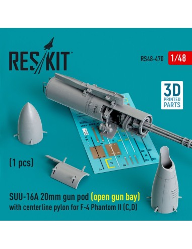 SUU-16A 20mm gun pod (open gun bay) with centerline pylon for F-4 Phantom II (C,D) (1 pcs) (3D Printed) 