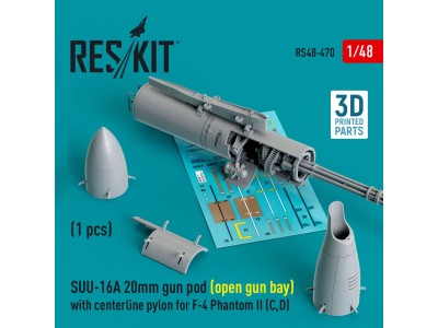 SUU-16A 20mm gun pod (open gun bay) with centerline pylon for F-4 Phantom II (C,D) (1 pcs) (3D Printed) 