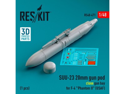 SUU-23 20mm gun pod (close gun bay) for F-4 Phantom II (USAF) (1 pcs) (3D Printed) 
